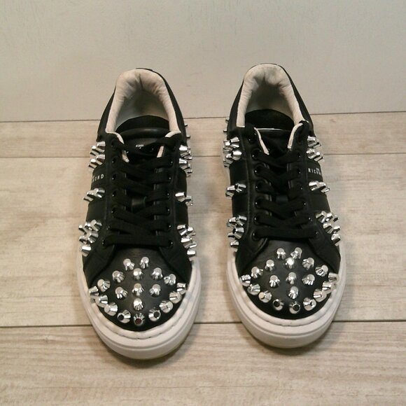 John Richmond Luxury black silver studs leather biker sneakers style Size 35 - Picture 2 of 10